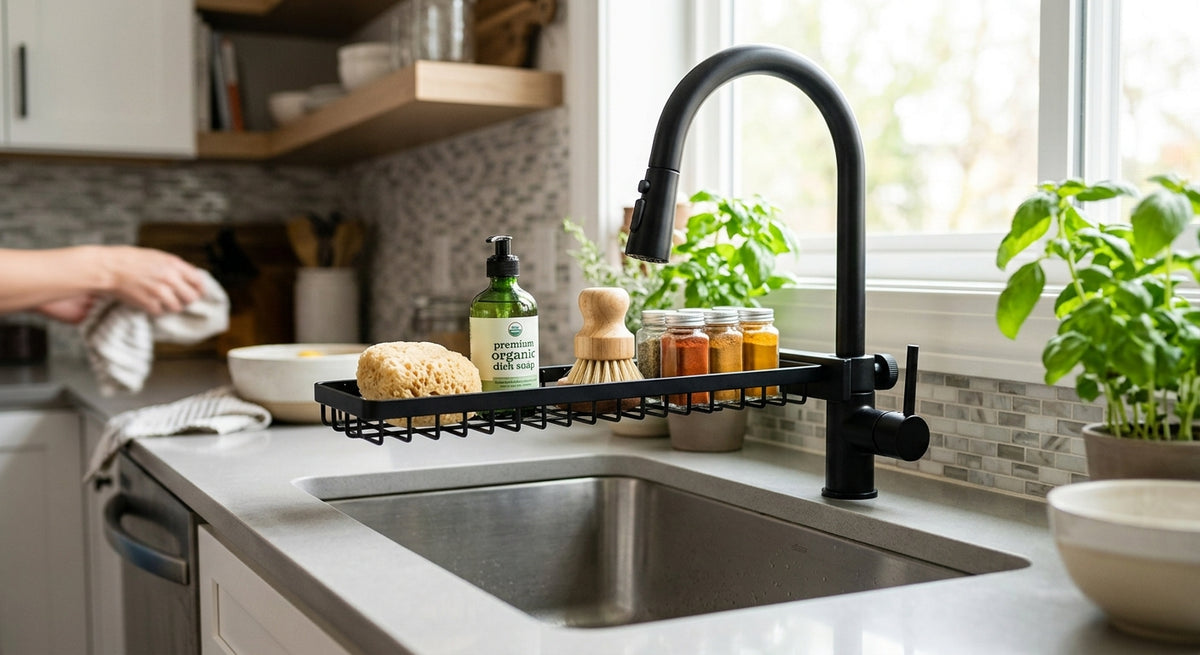 Tap-Mounted Kitchen Sink Caddy & Drainage Shelf