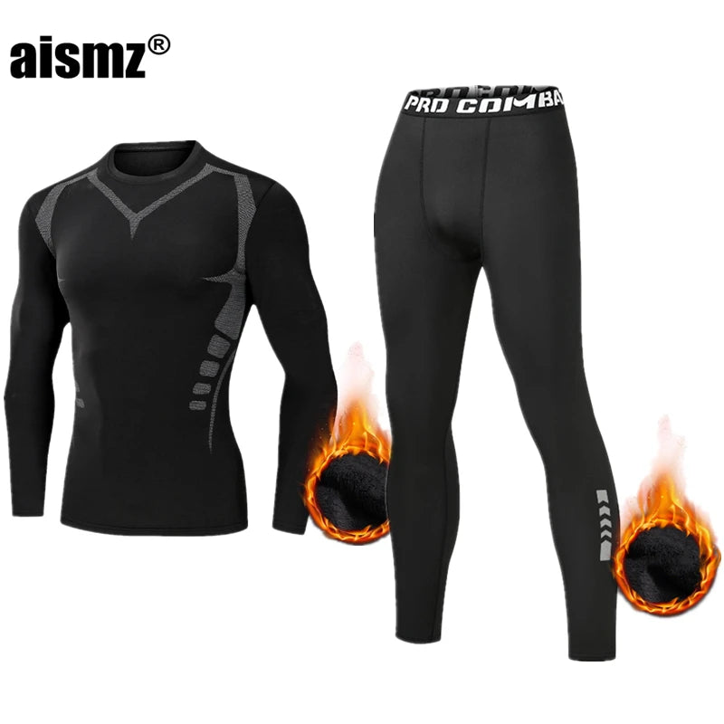 Winter Thermounterwäsche Herren Kompressions-Fitness-Fleece Mann Sport Erste Schicht Unterwäsche Set Zweite Wärme Herrenhaut Lange Unterhosen
