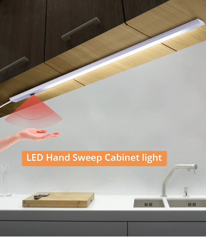 5V USB-betriebene intelligente LED-Küchenleuchte Handsensor Lampe Hintergrundbeleuchtung für Schrank Kleiderschränke Beleuchtung 30/40/50cm