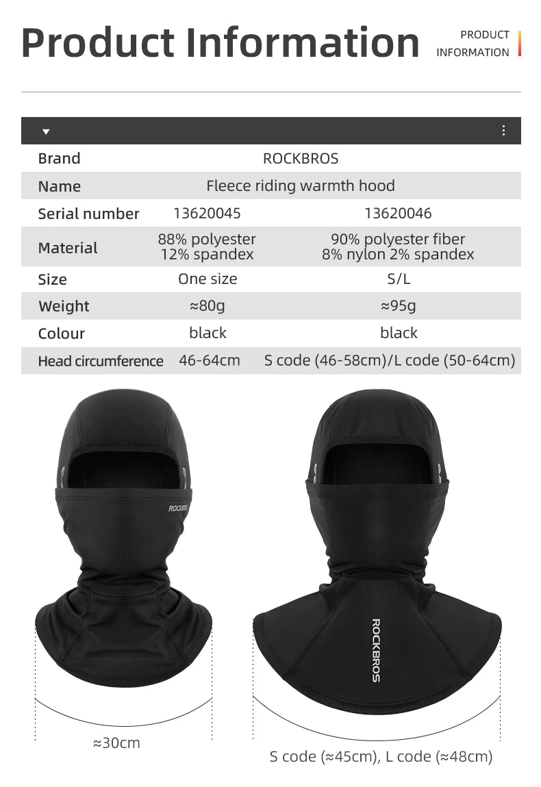 ROCKBROS Winter-Radmaske Fleece Thermo Warm Winddicht Fahrrad-Gesichtsmaske Sturmhaube Skimaske Angeln Skifahren Mütze Kopfbedeckung