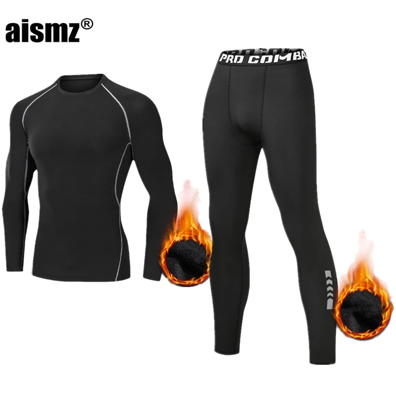 Winter Thermounterwäsche Herren Kompressions-Fitness-Fleece Mann Sport Erste Schicht Unterwäsche Set Zweite Wärme Herrenhaut Lange Unterhosen