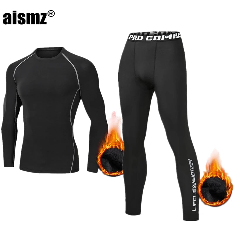 Winter Thermounterwäsche Herren Kompressions-Fitness-Fleece Mann Sport Erste Schicht Unterwäsche Set Zweite Wärme Herrenhaut Lange Unterhosen