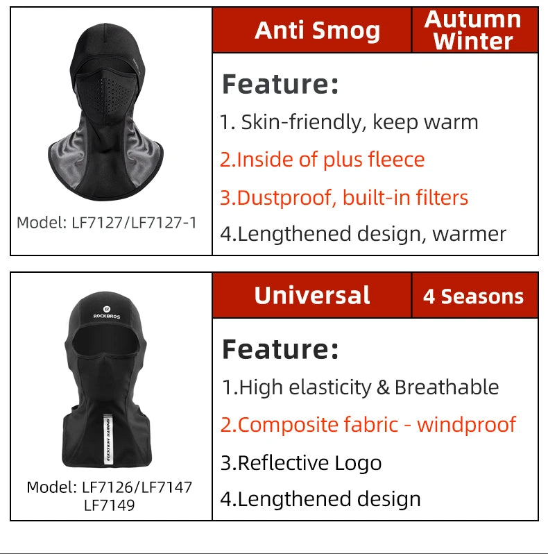 ROCKBROS Winter-Radmaske Fleece Thermo Warm Winddicht Fahrrad-Gesichtsmaske Sturmhaube Skimaske Angeln Skifahren Mütze Kopfbedeckung