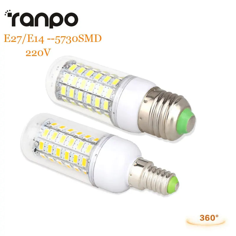 Lámpara LED E27 E14 SMD 5730 24 36 48 56 69 LED Luces LED Bombilla de maíz 7W 12W 15W 18W 20W Iluminación de araña de vela AC 220V