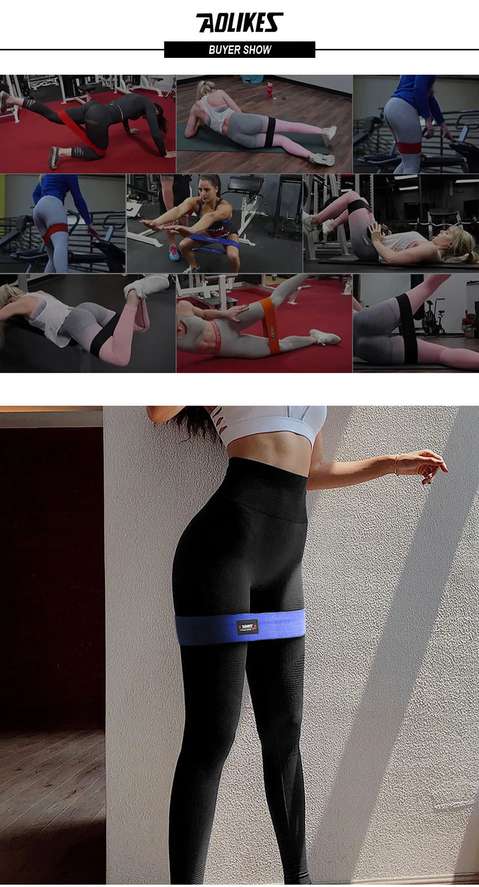 AOLIKES 1PCS Bandas de resistencia elásticas para glúteos, sentadillas, entrenamiento de glúteos, antideslizantes, banda gruesa, tiras de fitness, bucles de yoga