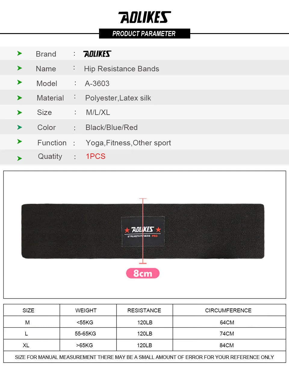 AOLIKES 1PCS Bandas de resistencia elásticas para glúteos, sentadillas, entrenamiento de glúteos, antideslizantes, banda gruesa, tiras de fitness, bucles de yoga