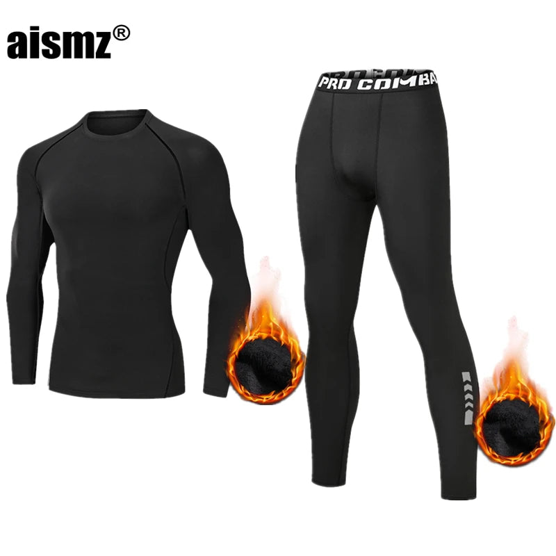 Winter Thermounterwäsche Herren Kompressions-Fitness-Fleece Mann Sport Erste Schicht Unterwäsche Set Zweite Wärme Herrenhaut Lange Unterhosen