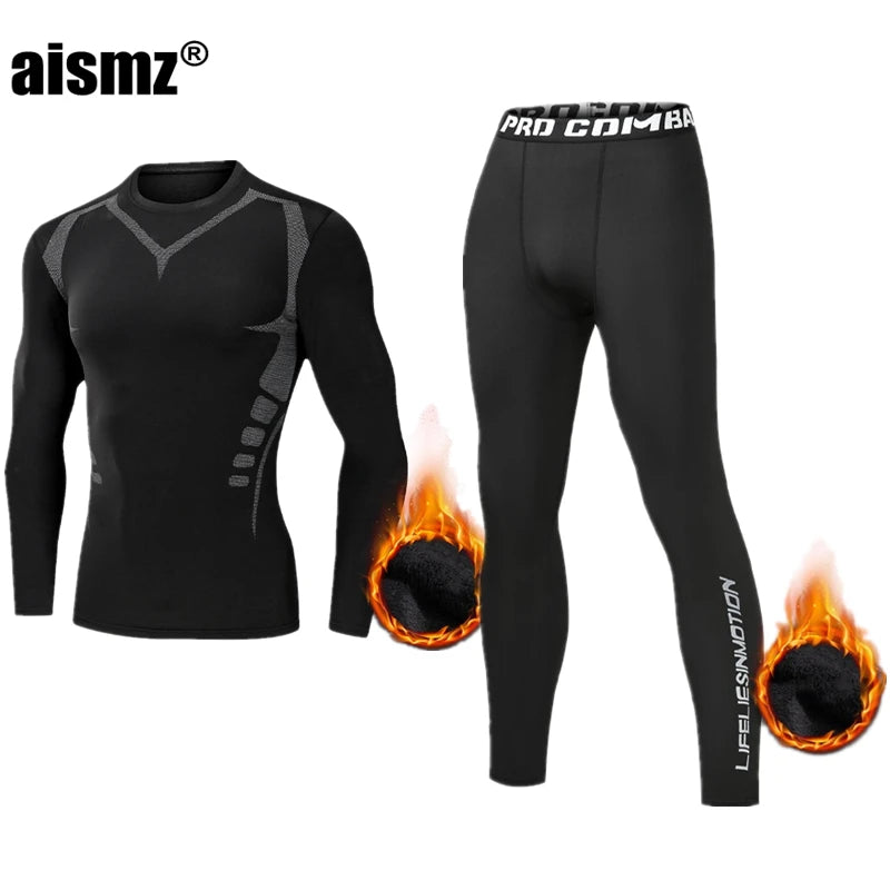 Winter Thermounterwäsche Herren Kompressions-Fitness-Fleece Mann Sport Erste Schicht Unterwäsche Set Zweite Wärme Herrenhaut Lange Unterhosen