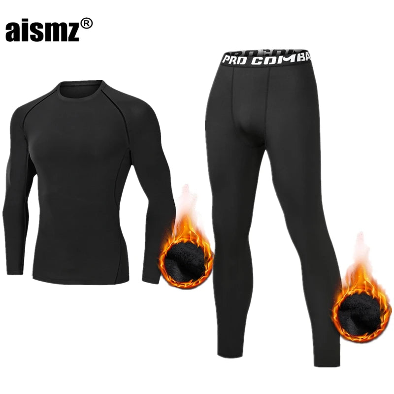 Winter Thermounterwäsche Herren Kompressions-Fitness-Fleece Mann Sport Erste Schicht Unterwäsche Set Zweite Wärme Herrenhaut Lange Unterhosen