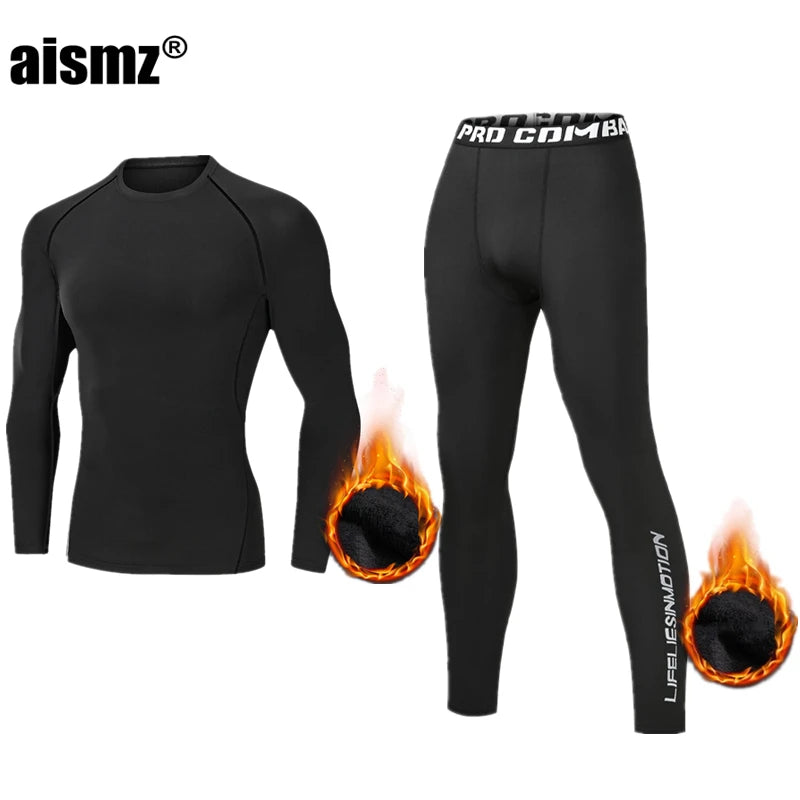 Winter Thermounterwäsche Herren Kompressions-Fitness-Fleece Mann Sport Erste Schicht Unterwäsche Set Zweite Wärme Herrenhaut Lange Unterhosen