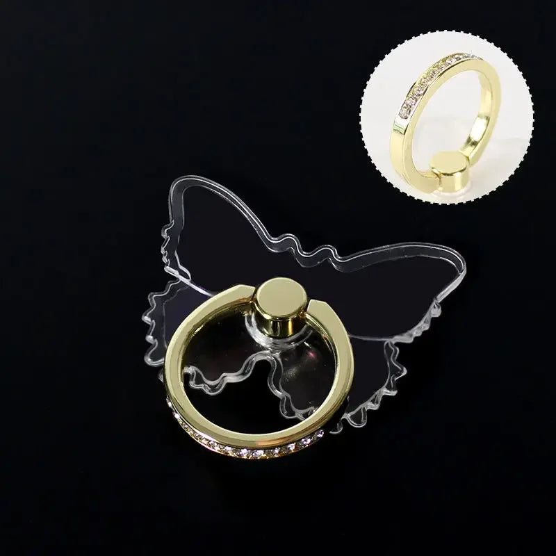 Transparenter Luxus-Schmetterlings-Fingerring-Handyhalter für iPhone 15 Smartphone-Sticker-Ständer-Zubehör faltbarer Halter