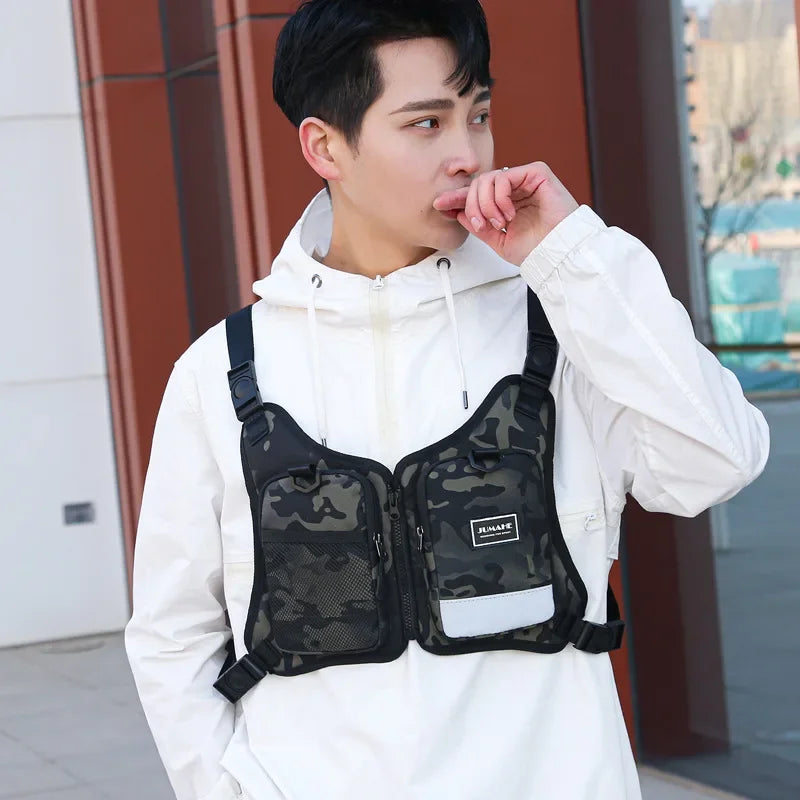 Funktion 2026 Neue Brusttasche Weste Outdoor Hip Hop Sport Fitness Herren Schutz Reflektierende Top Weste Radfahren Angeln Westen Mochila