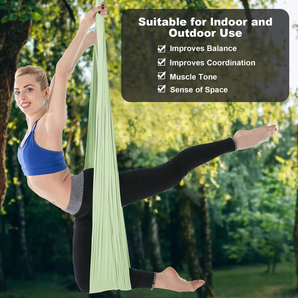 Aerial Yoga Hammock Set Fitness Pilates Silk Fabric Yoga Swing 5.5 Yards Include Carabiners Daisy Chain for Inversion Exercises