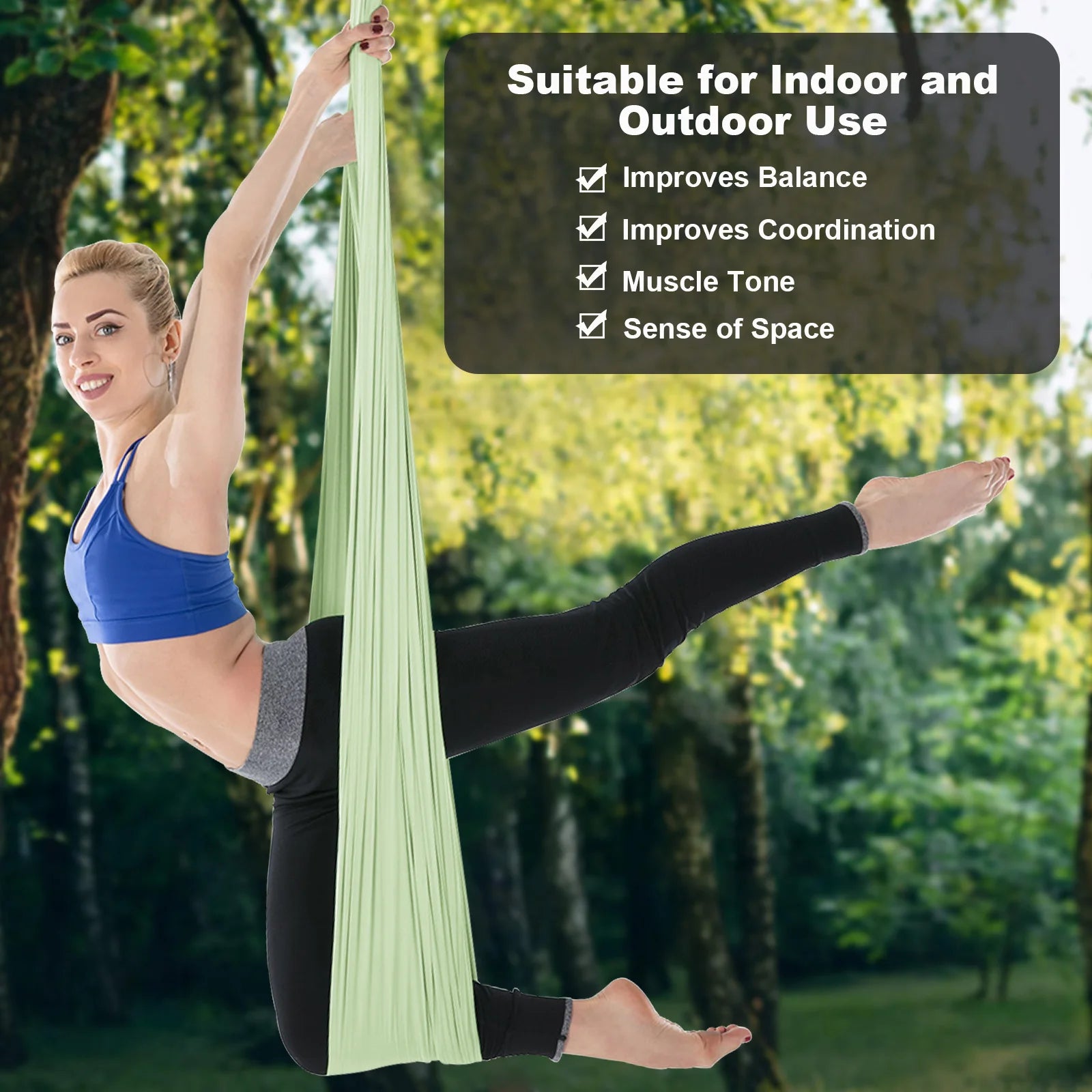 Aerial Yoga Hammock Set Fitness Pilates Silk Fabric Yoga Swing 5.5 Yards Include Carabiners Daisy Chain for Inversion Exercises