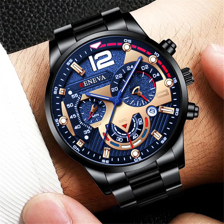 Modische Herrenarmbanduhr Edelstahlarmband Analog Quarz Armbanduhr mit Kalender