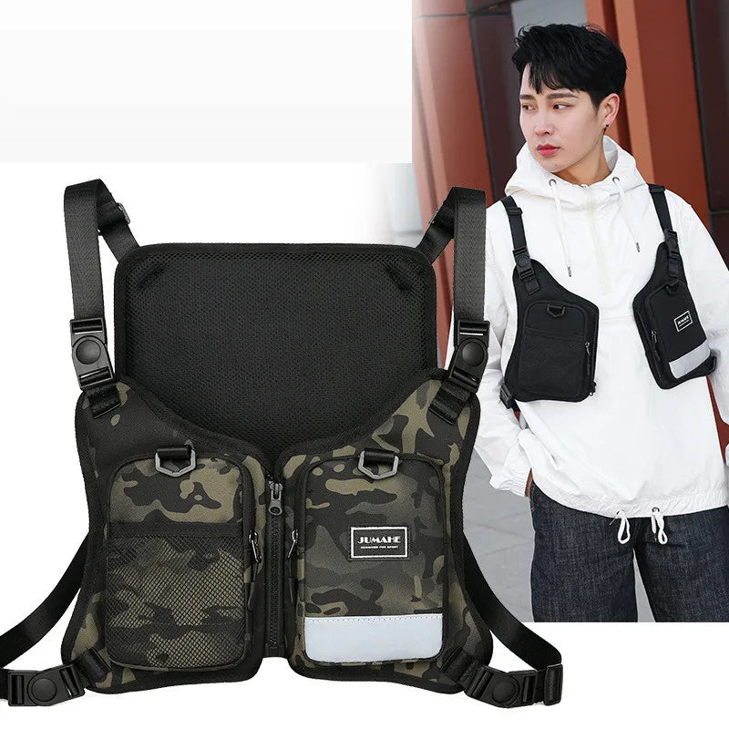 Function 2026 New Chest bag Vest Outdoor Hip hop Sports Fitness Men Protective Reflective Top vest Cycling Fishing Vests Mochila