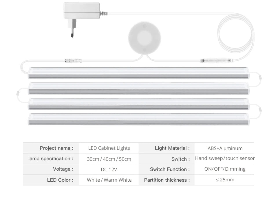 Penetrierbarer Holzkontakt-Sensor, dimmbare LED-Leuchten, Bewegungssensor Unterschrank-Küchenlicht, Aluminium-Stablampe, Kleiderschrankregal-Deko