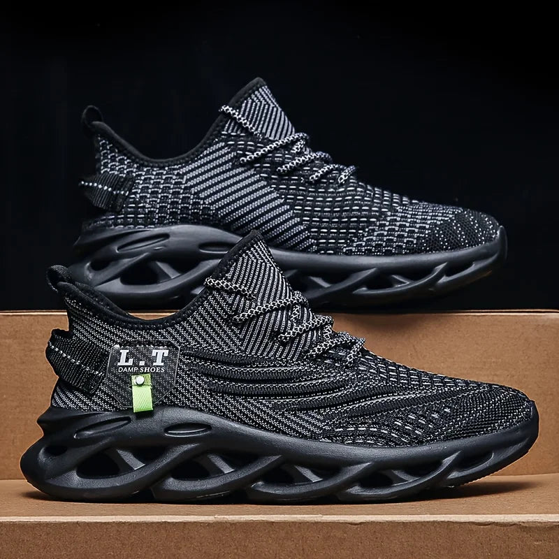 Herren Sport Laufen Schwarz Jogging Schuhe Freizeit Turnschuhe Outdoor Atmungsaktives Mesh Damen Leichte Stoßdämpfung Schwarze Tennis