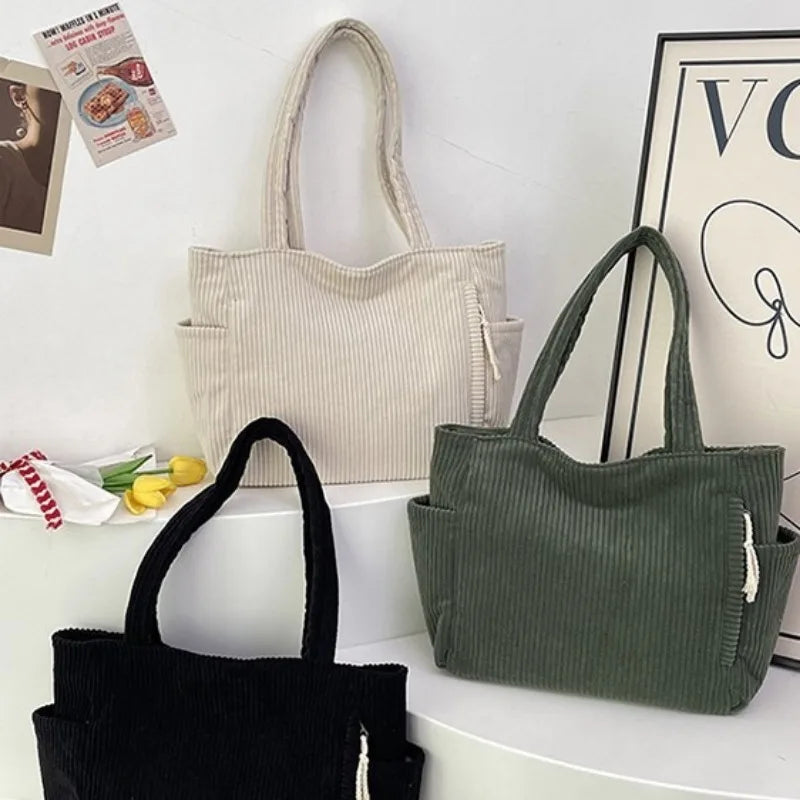 Cord Canvas Umhängetasche Lässige einfarbige Einkaufstasche mit mehreren Fächern für Damen Pendeln Einkaufen Fitness Aufbewahrung Handtasche