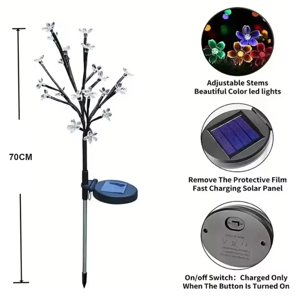 Solar Kirschblüten-Bodenlampe Wasserdichte Gartenlampe mit Solarenergie LED-Leuchten Landschaftsblume Außenatmosphäre Wegbeleuchtung