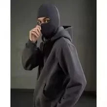 Balaclava Herren Zip Hoodie Winter Warm Lässig Sweatshirt Y2K mit Kapuzen-Gesichtsmaske Reißverschluss Design Sportjacke Outdoor-Aktivitäten