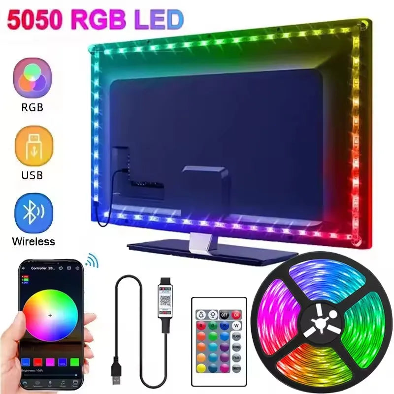 RGB LED-Lichtstreifen USB 5V Musik-Synchronisation RGB 5050 LED-Leuchten Flexible Lampenbänder für TV-Hintergrundbeleuchtung Raumdekoration 1m-30m