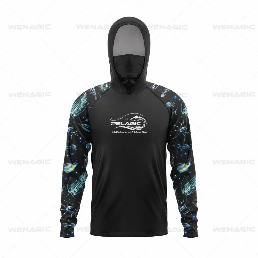 Pelagic Gear Neue Angelbekleidung Sommer Herren Langarm T-Shirt Fisch Sonnenschutz Atmungsaktive Kapuzen Gesichtsmaske Angelbekleidung