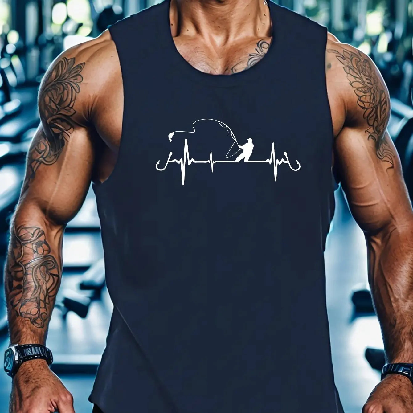 Bodybuilding Sports Dumbbell Printed Vest Men's Gym Fitness Sports Sleeveless Top Men's Summer Loose Vest Running Men's Vest