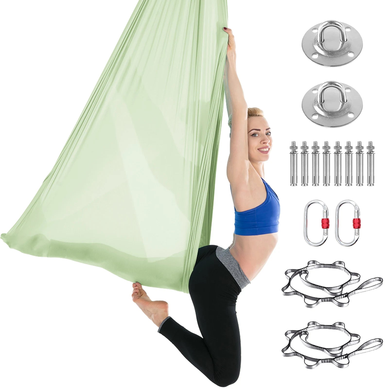 Aerial Yoga Hammock Set Fitness Pilates Silk Fabric Yoga Swing 5.5 Yards Include Carabiners Daisy Chain for Inversion Exercises