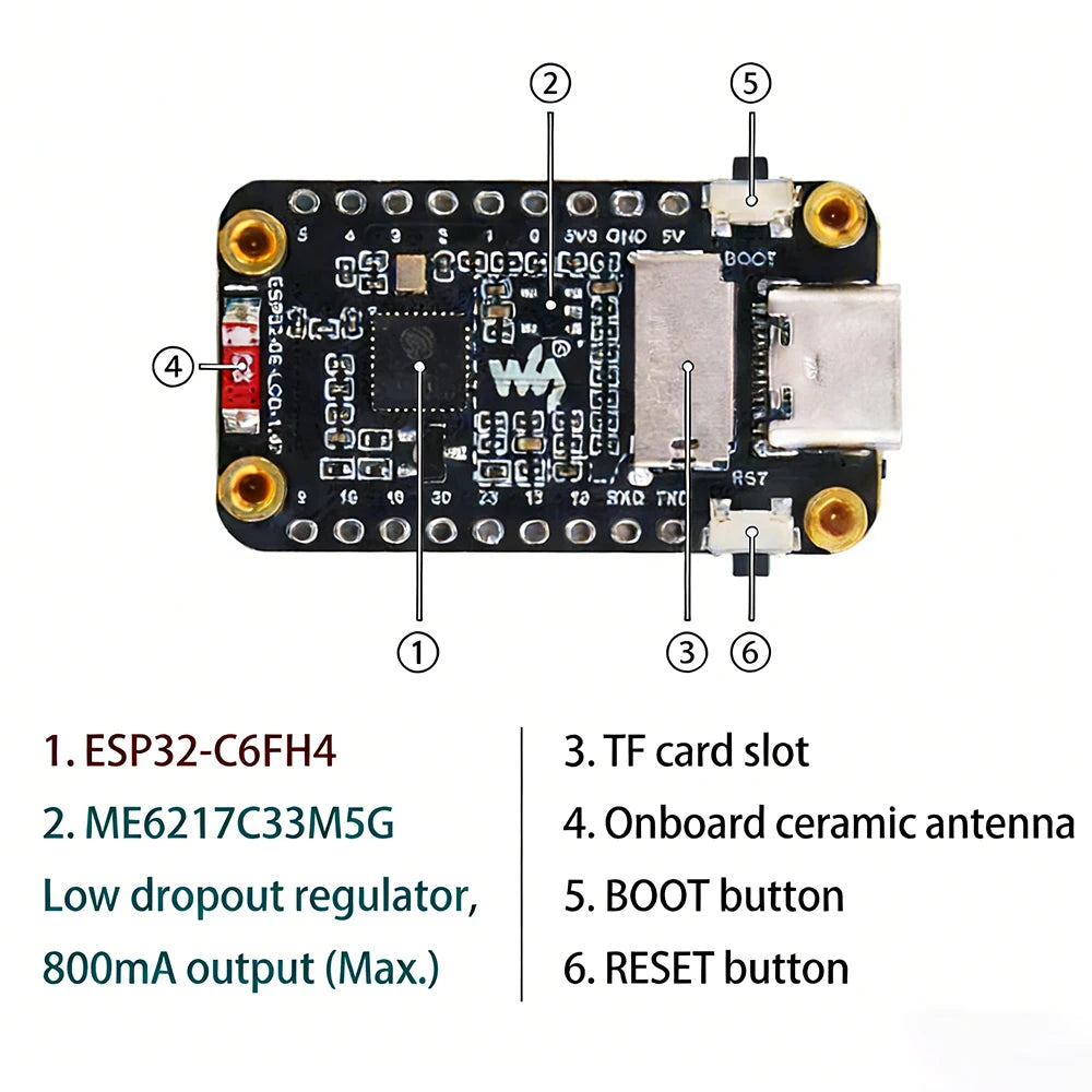 ESP32-C6 IoT Entwicklungsboard Modul LCD 1.47" Bildschirm 2.4GHz WiFi6 & BlE 5.0, für Arduino IoT Intelligentes System