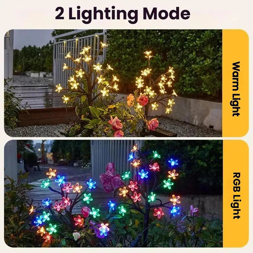 Solar Kirschblüten-Bodenlampe Wasserdichte Gartenlampe mit Solarenergie LED-Leuchten Landschaftsblume Außenatmosphäre Wegbeleuchtung