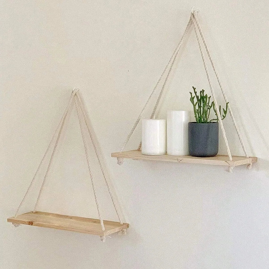 1PCS decoración de pared, cuerda colgante, maceta, estante de almacenamiento, estante de madera para colgar en la pared, decoración colgante, decoración del hogar
