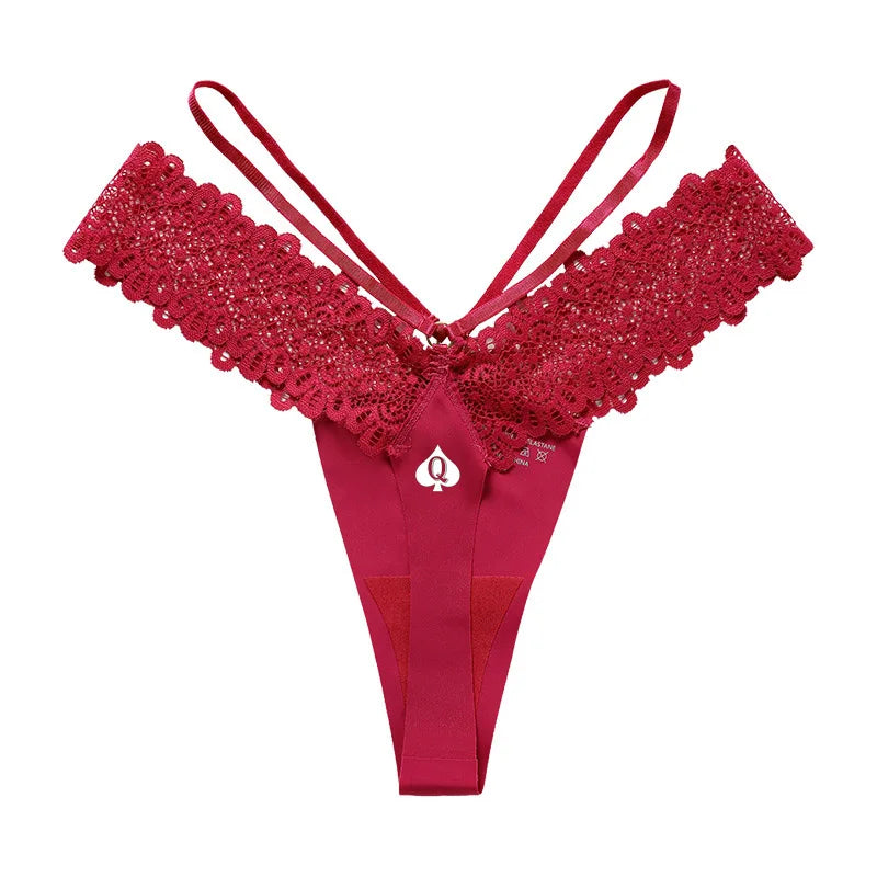 Q Spades Print Sexy Women Underwear Hot Wife Queen Sports Fitness Seamless Girl's Panties Low Waist Ladies Thongs