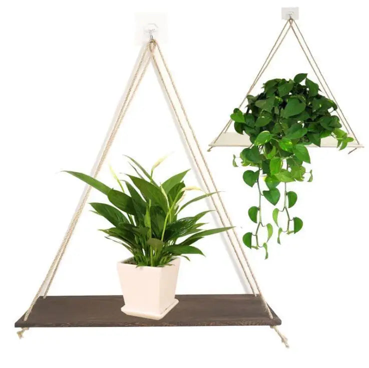 1PCS decoración de pared, cuerda colgante, maceta, estante de almacenamiento, estante de madera para colgar en la pared, decoración colgante, decoración del hogar