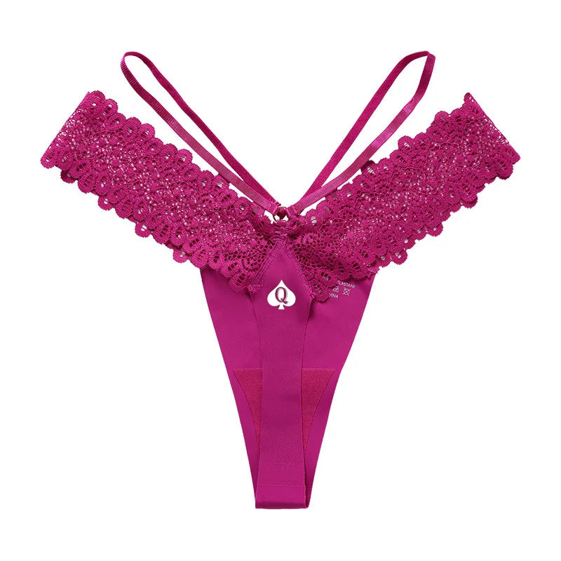 Q Spades Print Sexy Women Underwear Hot Wife Queen Sports Fitness Seamless Girl's Panties Low Waist Ladies Thongs
