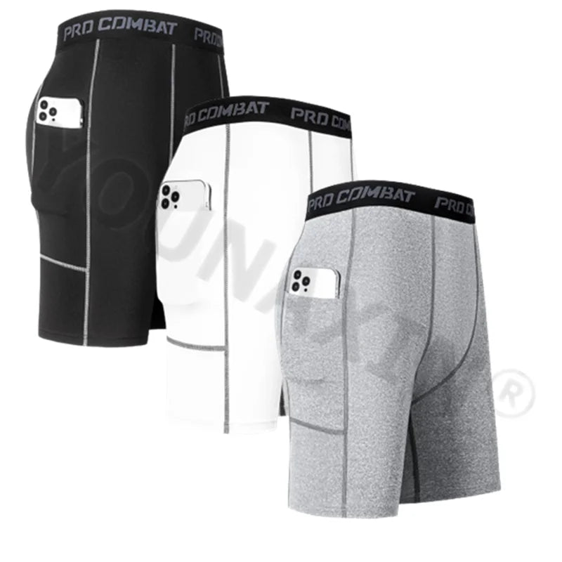 3 Pcs Men's Underwear Boxer Breifts Long Panties Sports Shorts With Pocket Fitness Training Running Undies S M L XL 2XL 3XL
