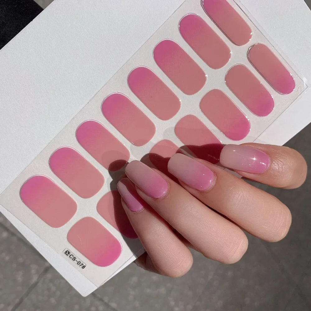 Semi-cured Gel-Nagelsticker, einfarbig, halbgebackene Nagelspitzen, vollständige Aufkleber, UV-Lampe erforderlich