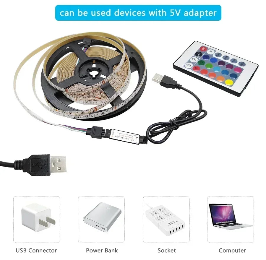 RGB LED-Lichtstreifen USB 5V Musik-Synchronisation RGB 5050 LED-Leuchten Flexible Lampenbänder für TV-Hintergrundbeleuchtung Raumdekoration 1m-30m