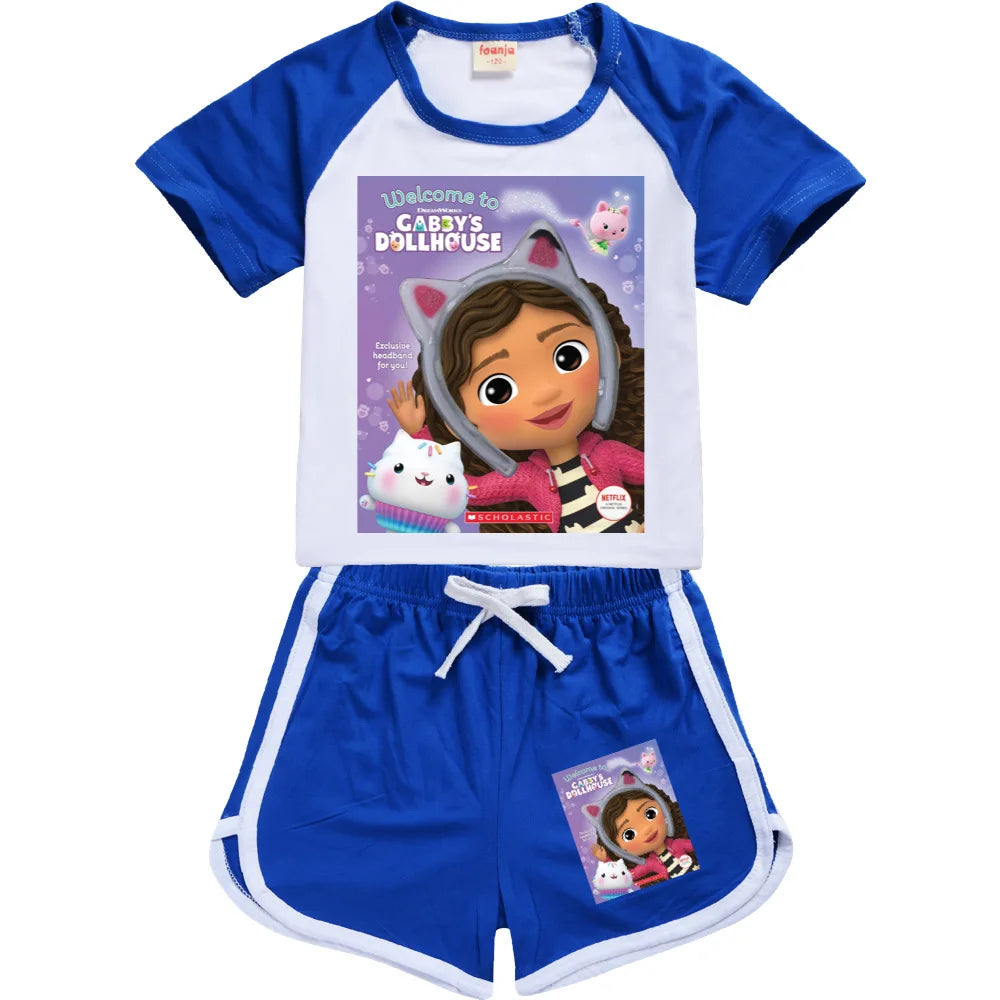 Gabby Style Clothes Kids Gabi Chat T-shirt Shorts 2pcs Sets Girls Fitness Running Outfits Children Short Sleeve Sportsuits
