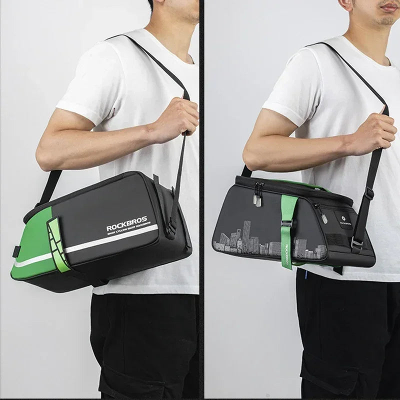 ROCKBROS Fahrradtasche 2-in-1 Reisefotografie Sport Fitness Umhängetasche PU Fahrradgepäckträger Rücksitz Aufbewahrungsbox Fahrradausrüstung
