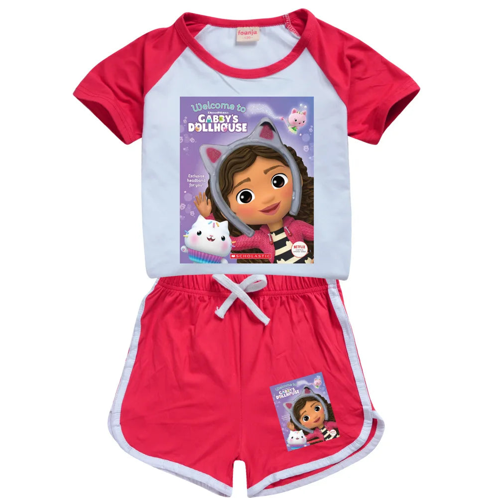 Gabby Style Clothes Kids Gabi Chat T-shirt Shorts 2pcs Sets Girls Fitness Running Outfits Children Short Sleeve Sportsuits