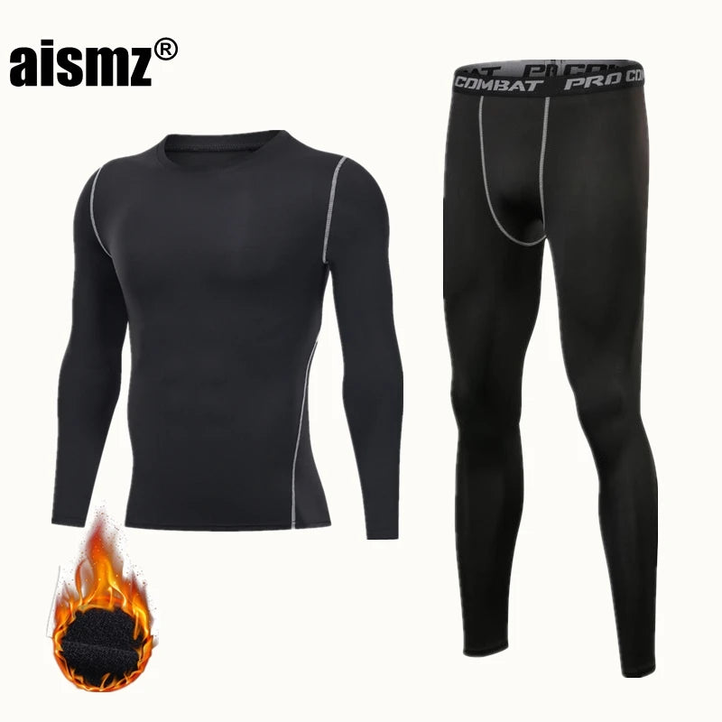 Winter Thermal Underwear Men Compression Fitness Fleece Man Sport First Layer Underwear Set Second Thermal Men's Skin Long Johns