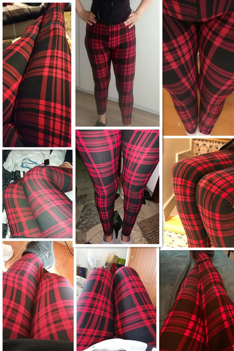 Khakifarbene karierte Sport- und Fitness-Leggings für Damen