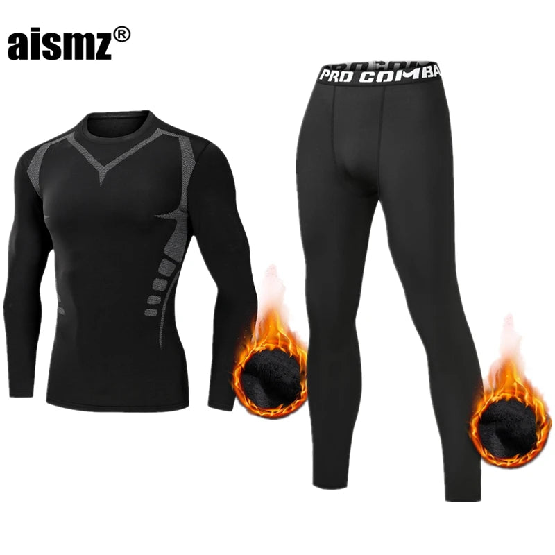 Winter Thermounterwäsche Herren Kompressions-Fitness-Fleece Mann Sport Erste Schicht Unterwäsche Set Zweite Wärme Herrenhaut Lange Unterhosen