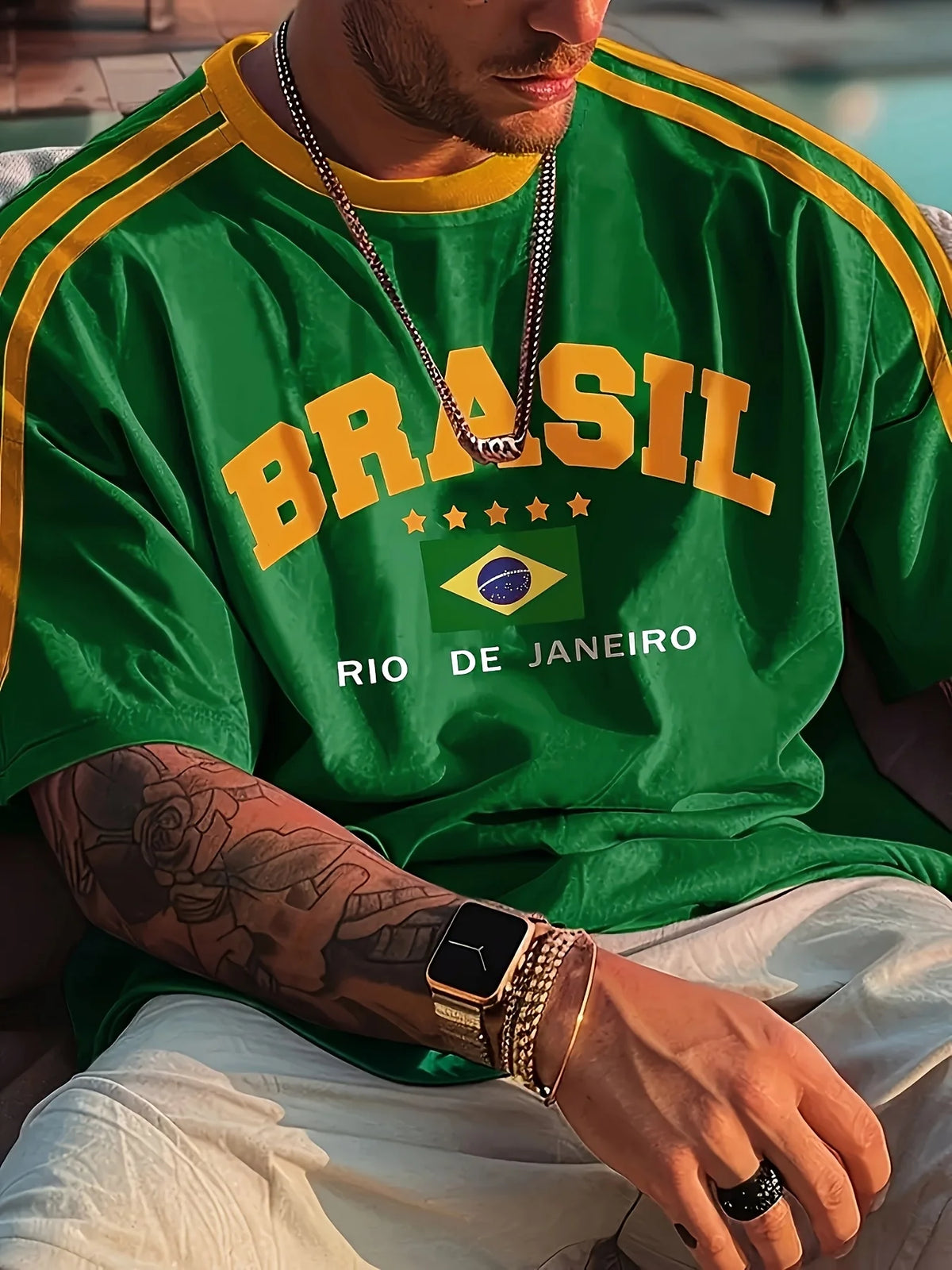 Summer Men's T-shirt with Brazilian print crewneck Casual and comfortable T-shirt as a gift Outdoor short-sleeved summer T-shirt