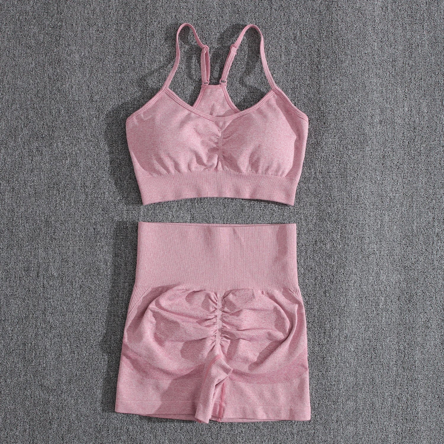 Solid Women Two Piece Sets Peach Buttocks Shorts Female Trackuists Gym Set Halter Fitness Shorts Push Up Bra Summer