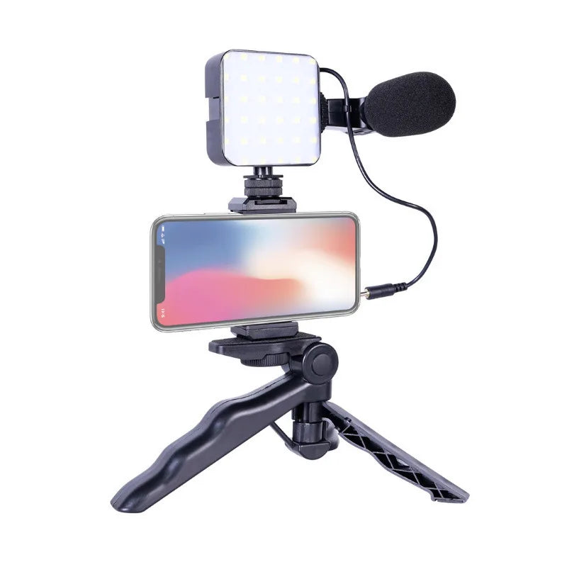 Miniluz de vídeo LED portátil, iluminación fotográfica de 6500 K, lámpara de relleno para selfie de teléfono móvil y transmisión en vivo con 3 zapatas frías, lámpara para vlogs