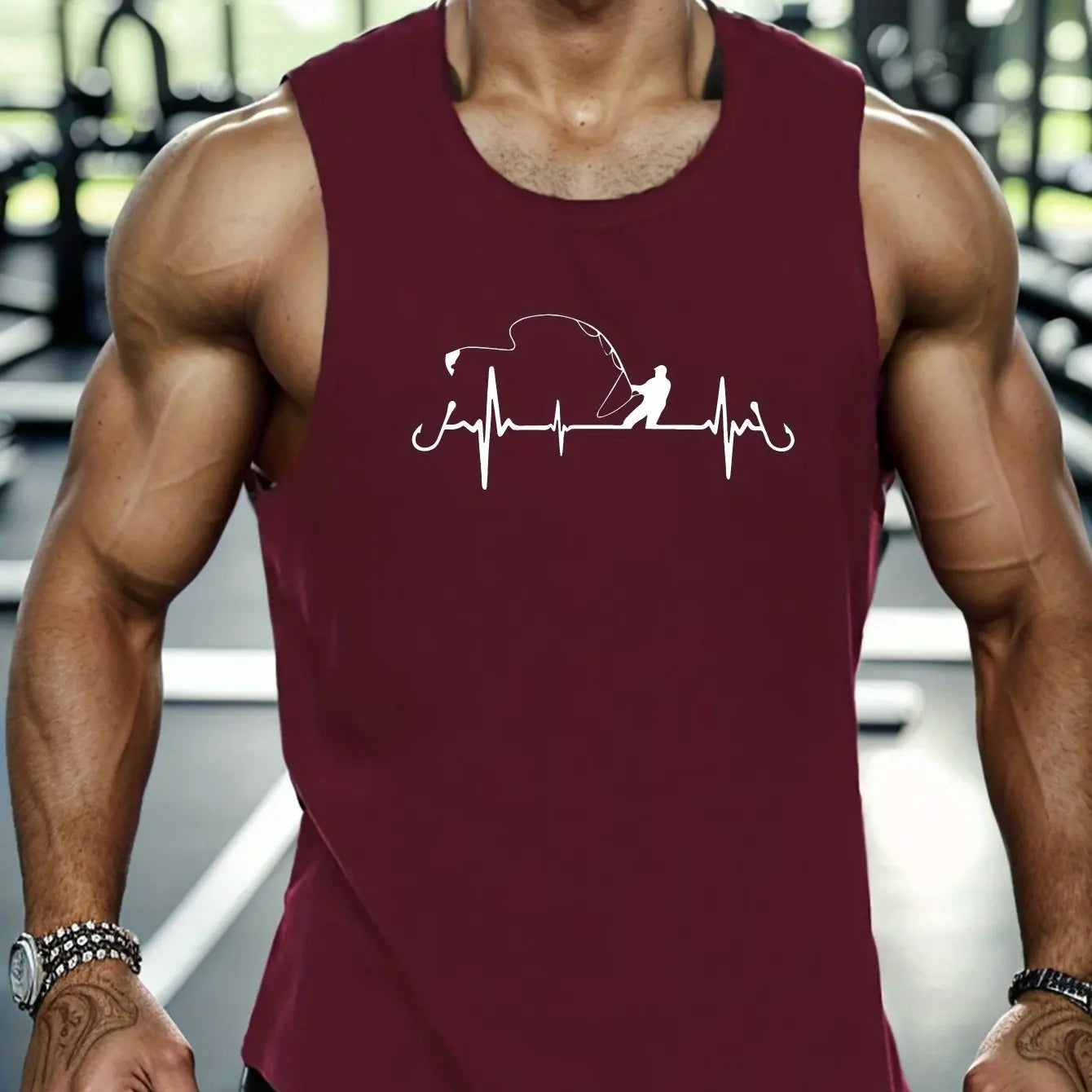 Bodybuilding Sports Dumbbell Printed Vest Men's Gym Fitness Sports Sleeveless Top Men's Summer Loose Vest Running Men's Vest