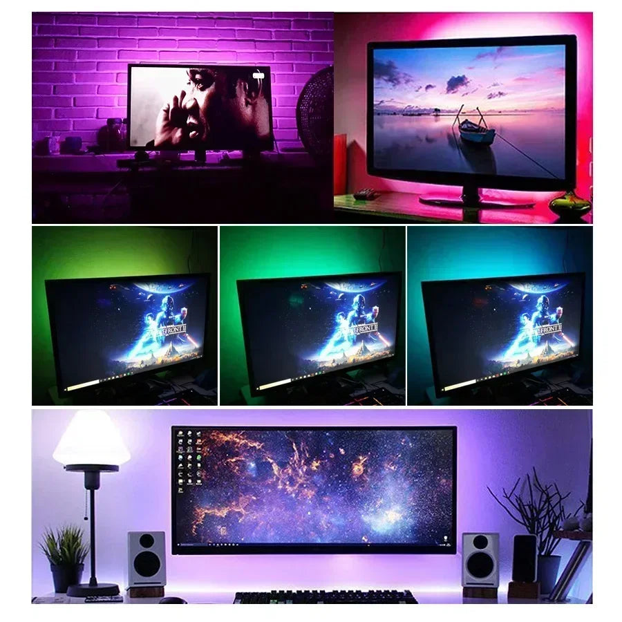 RGB LED-Lichtstreifen USB 5V Musik-Synchronisation RGB 5050 LED-Leuchten Flexible Lampenbänder für TV-Hintergrundbeleuchtung Raumdekoration 1m-30m