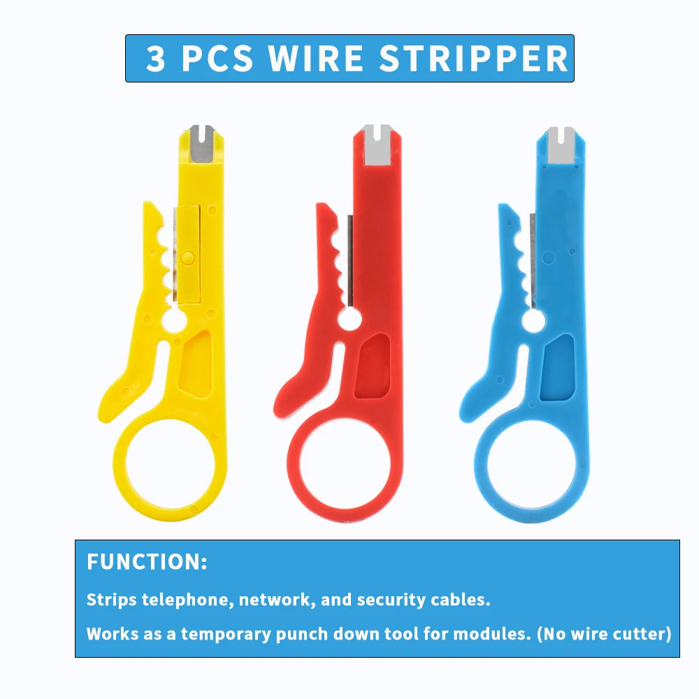 1-Stück / 3-Stück Abisolierzange mit Anlegewerkzeug, Multi-Kabelabisolierwerkzeug für RJ45 RJ11 Netzwerk-, Telefon- & CCTV-Verkabelung